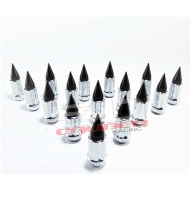 10 x 1.25 mm Chrome Lug Nuts with Anodized Aluminum Spikes - Black Removable Tips
