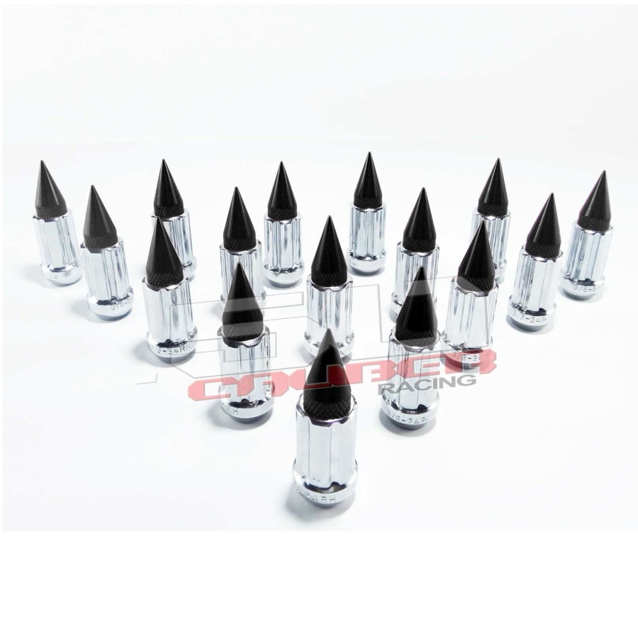 12 x 1.25 mm Chrome Lug Nuts with Anodized Aluminum Spikes - Black