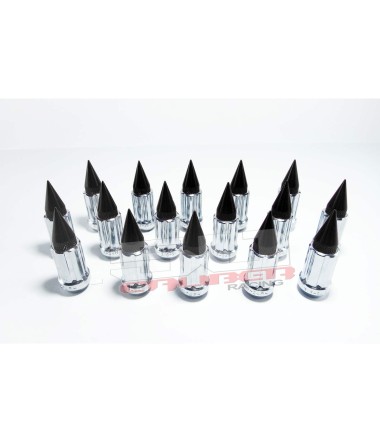12 x 1.25 mm Chrome Lug Nuts with Anodized Aluminum Spikes - Black 16 pack