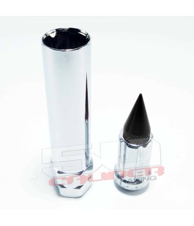 12 x 1.25 mm Chrome Lug Nuts with Anodized Aluminum Spikes - K569 Key with black spike