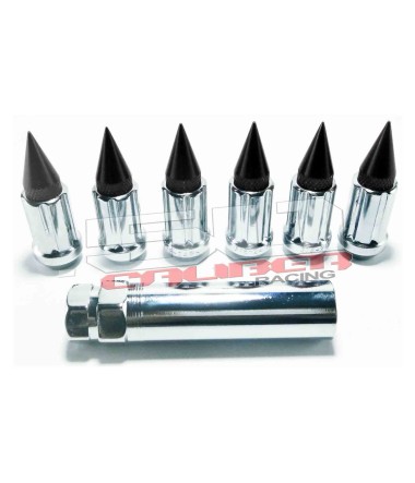 12 x 1.5 mm Chrome Lug Nuts with Anodized Aluminum Spikes - K569 Key with Black tips