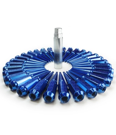 9/16 Extended Spike Lug Nuts - 60 Degree Taper Seat 32 Pack Blue for 8 Lug Trucks