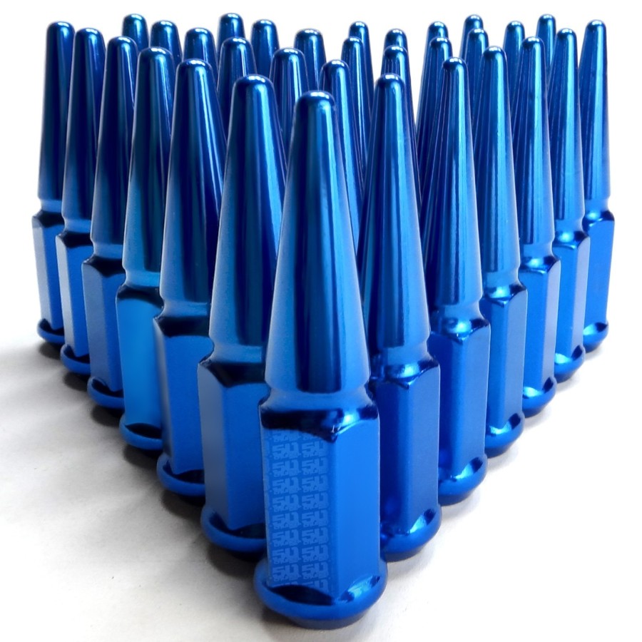 9/16 Extended Spike Lug Nuts - 60 Degree Taper Seat 32 Pack Blue for 8 Lug Trucks