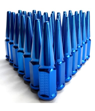 14x1.5mm Extended Spike Lug Nuts - 60 Degree Taper Seat 32 Pack for 8 Lug Trucks - Blue