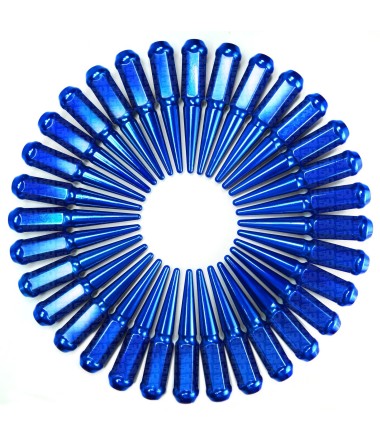 14x1.5mm Extended Spike Lug Nuts - 60 Degree Taper Seat 32 Pack for 8 Lug Trucks - Blue