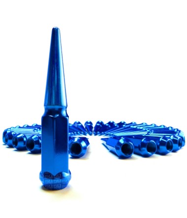 14x1.5mm Extended Spike Lug Nuts - 60 Degree Taper Seat 32 Pack for 8 Lug Trucks - Blue