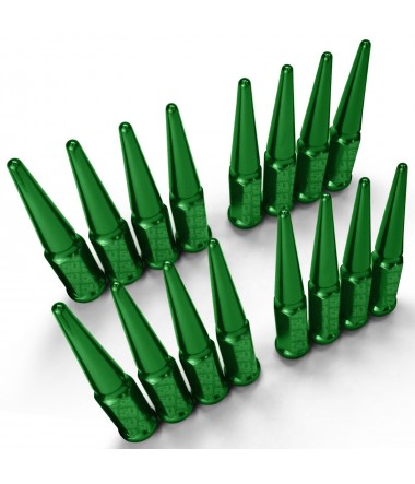 12x1.25mm Extended Spike Lug Nuts - 60 Degree Taper Seat - 16 Pack for 4 Lug Vehicles - Green