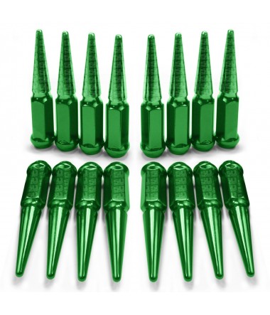 12x1.25mm Extended Spike Lug Nuts - 60 Degree Taper Seat - 16 Pack for 4 Lug Vehicles - Green