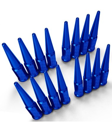 12x1.5mm Extended Spike Lug Nuts - 60 Degree Taper Seat - 16 Pack for 4 Lug Vehicles - Blue