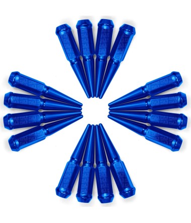 12x1.5mm Extended Spike Lug Nuts - 60 Degree Taper Seat - 16 Pack for 4 Lug Vehicles - Blue