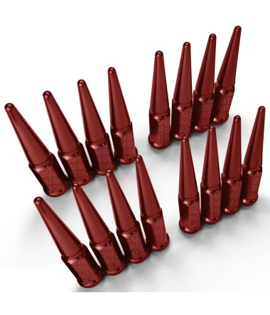 1/2 Inch Extended Spike Lug Nuts - 60 Degree Taper Seat – Pack of 16 for 4 Lug Vehicles – Red