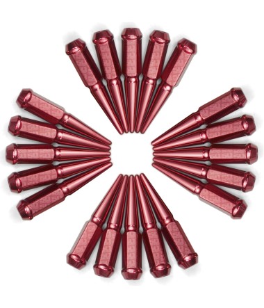 1/2 Inch Extended Spike Lug Nuts - 60 Degree Taper Seat – Pack of 20 for 5 Lug Vehicles – Red