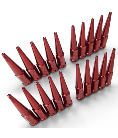 1/2 Inch Extended Spike Lug Nuts - 60 Degree Taper Seat – Pack of 20 for 5 Lug Vehicles – Red