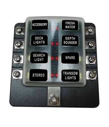 8 Way Fuse Block - Screw Terminals - LED Indicators