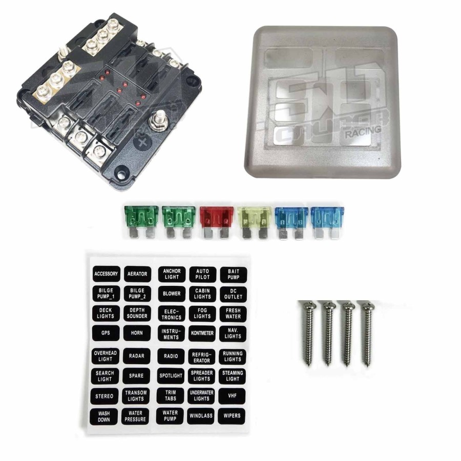 6 Way 12V Circuit Fuse Block with Ground Terminals