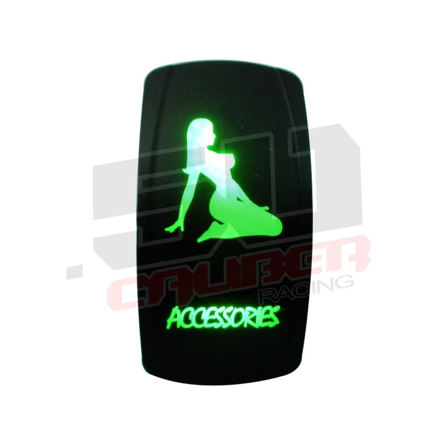 Waterproof On/Off Rocker Switch Sexy Design "Accessories" with Green LED Illumination	