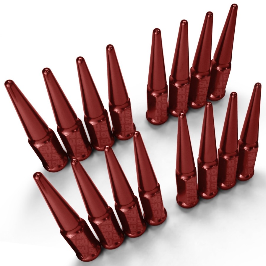 10x1.25mm Extended Spike Lug Nuts - 60 Degree Taper Seat - Fits UTV and ATVs – Red Finish