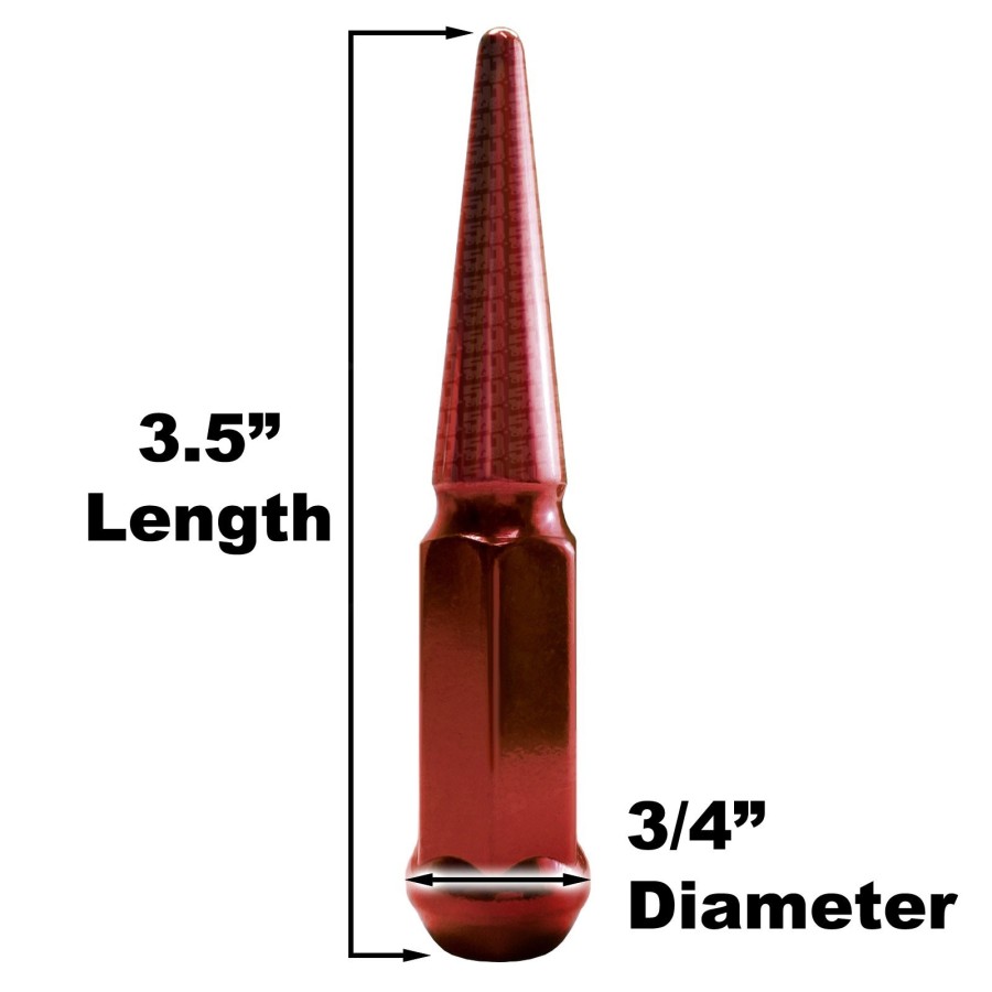 3.5 Inch Spike Lug Nut Singles - Red Finish