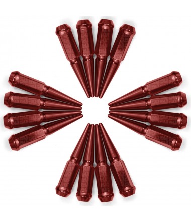 3/8-24 Extended Spike Lug Nuts - 60 Degree Taper Seat – Set of 16 – Red Finish