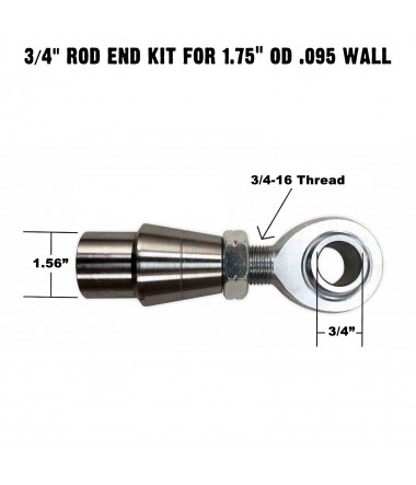 Rod End Kit - Single Joint - 3/4-16 x 3/4 bore Chromoly Heim - 1.75" OD Tubing - 095 Wall Measurements