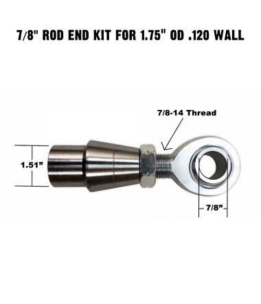 7/8-14 Sway Bar Link Rod End Kit - 1.75" OD .120 Wall Round Tubing - Dimensions	