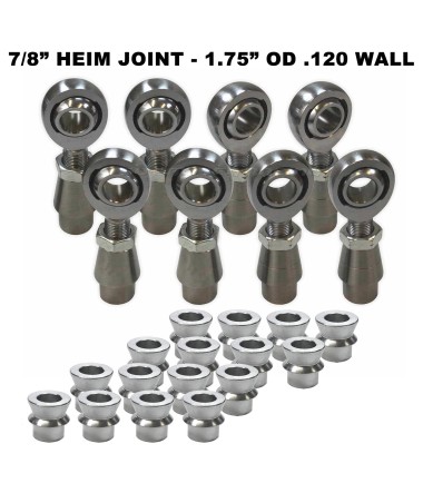 4 Link Rod End Kit - 7/8" Chromoly Heim - 1.75" OD .120 Wall Bung - WITH Spacers	