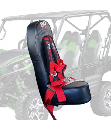 50 Caliber Racing Rear Bump Seat with 2" Safety Harness for Kawasaki Teryx 4 Seater - Red Harness